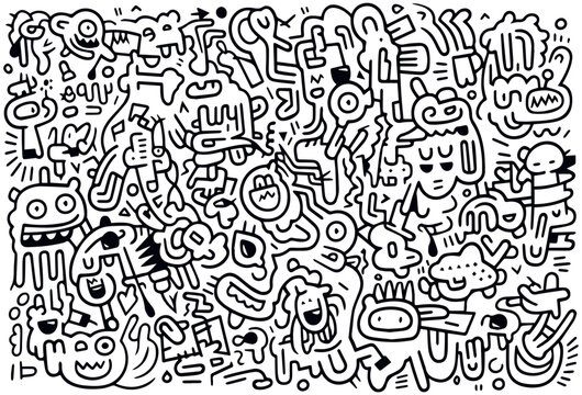 hand drawn doodle art,abstract monster doodle art