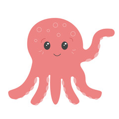 Cute cartoon octopus. Vector illustration isolated on white background. kawaii pink octopus for child 