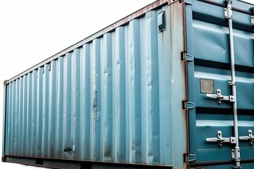 Fototapeta premium Standard old cargo container isolated on white background. Industrial shipping equipment. Generative AI