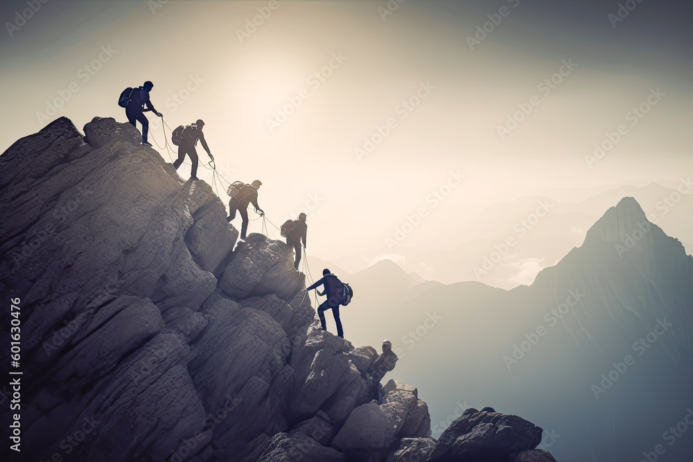 Wall mural enterprise diligence team work mountaineering concept. symbol of successful achievement with goal an