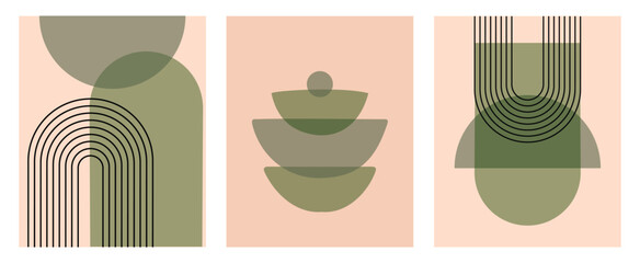 Mid Century Modern Art Print Set of 3, Neutral Geometric Wall Art, Rainbow Digital download, Abstract Gallery 