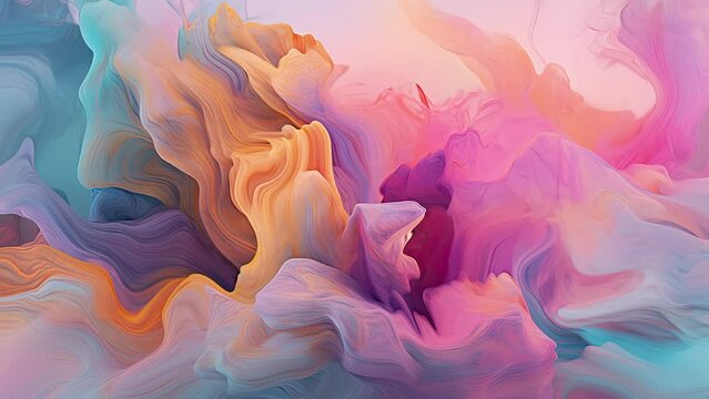 Dreamy pastel abstract fluid art video background, slow motion of a liquid flow, creative background for business use with dissolving effect, modern texture waving, plastic material	