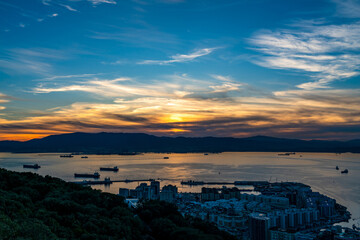 Colorful sunset over Gibraltar - a British Overseas Territory, UK