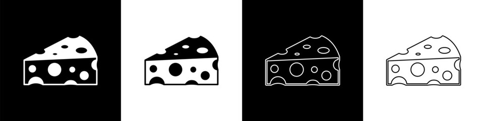 Set Cheese icon isolated on black and white background. Vector
