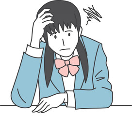 Obraz premium A female student thinking with her head in her hands