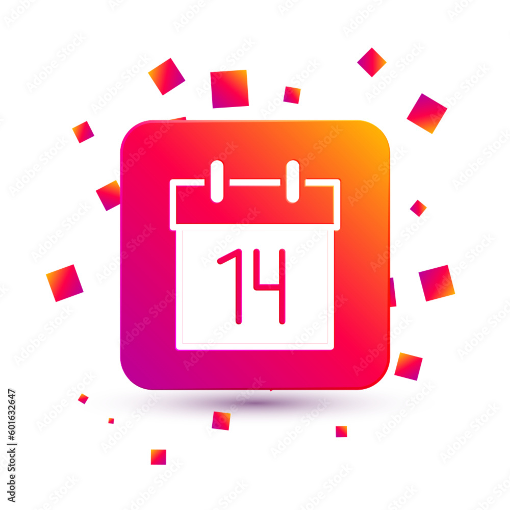 Poster white calendar icon isolated on white background. event reminder symbol. square color button. vector
