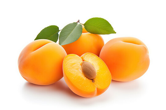 Juicy and Ripe Apricots with Water Droplets Isolated on White Background. created with Generative AI
