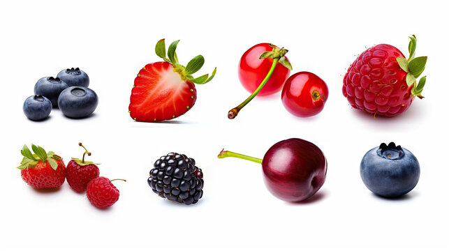 Assorted Fresh Berries Collection Isolated on White Background. created with Generative AI