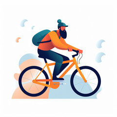 Vector man with beard rides on a bicycle coloured illustration in a flat style. Generative AI