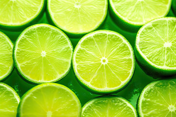 Fototapeta na wymiar Refreshing Lime Slice on Bright Green Background for Summer Themed Designs. created with Generative AI