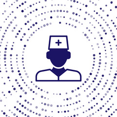 Blue Male doctor icon isolated on white background. Abstract circle random dots. Vector