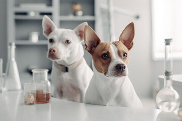 Two dogs in laboratory. Generative AI illustration