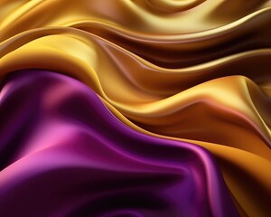 A bright gold and purple silk fabric with a 3D wave is depicted in the abstract background. (Generative AI)