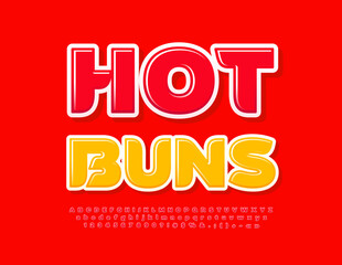 Vector modern Poster Hot Buns.  Red Glossy Font. Creative Alphabet Letters and Numbers set