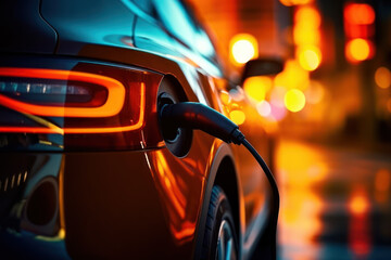 Electric Car Charging, Showcasing Vehicle and Charging Cord, Future of Transportation, Generative AI