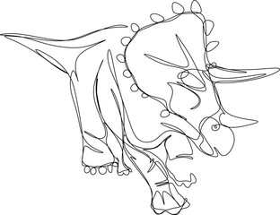 one line art. Jurassic park. one continuous line art of a triceratops © Rizal
