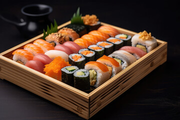 all sushi in wooden