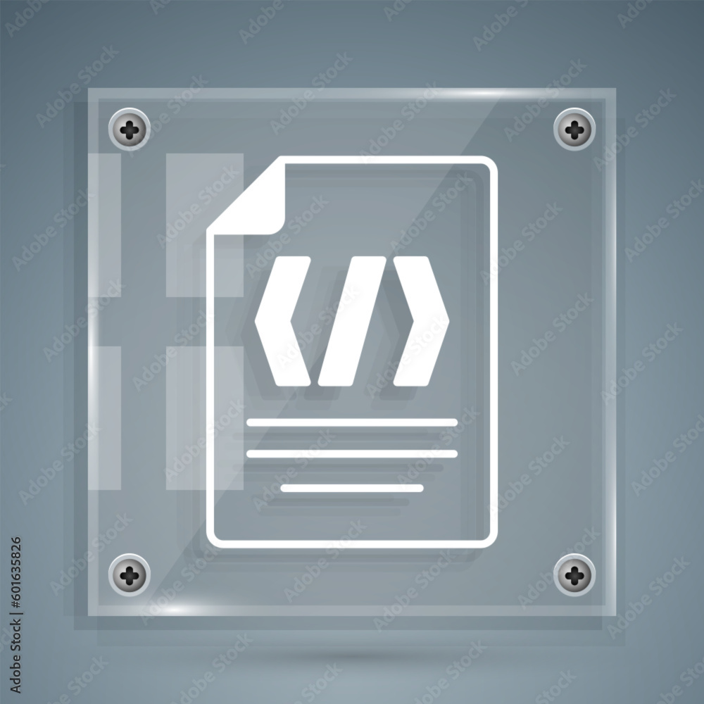 Poster white binary code icon isolated on grey background. square glass panels. vector