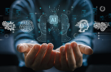 Concept of Artificial intelligence, AI robot, brain, business, think, futuristic technology transformation, science, innovation, metaverse, network, bigdata, machine learning technology development