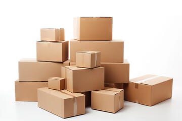 Stacked Cardboard Boxes on Solid White Background for Shipping and Storage. created with Generative AI