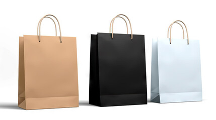 Versatile shopping bag mockups: elegant paper packages isolated on white background. created with Generative AI