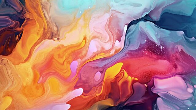 Abstract luxury fluid video, motion background, colored moving liquid paint texture, creative art with dissolving material and alcohol ink style with thick paint layers