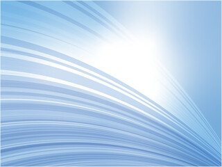 Fototapeta premium 爽やかなウェーブ模様が空に架かるイメージのアブストラクト背景_ブルー