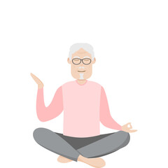 The Elderly People Old Man Glasses Yoga Pose Meditation Relaxed Body
