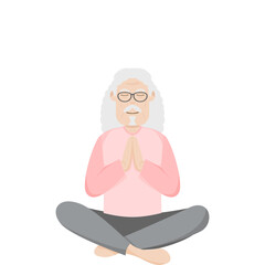 The Elderly People Old Man Glasses Yoga Pose Meditation Relaxed Body
