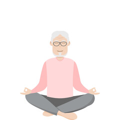 The Elderly People Old Man Glasses Yoga Pose Meditation Relaxed Body
