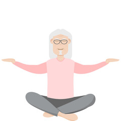 The Elderly People Old Man Glasses Yoga Pose Meditation Relaxed Body
