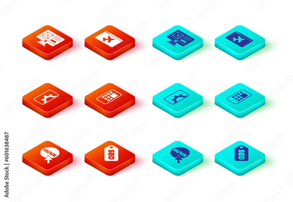 Poster set ui or ux design, seo optimization, web development, mobile apps, website template and icon. vect