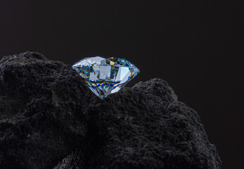Close up of polished diamond on the rock. High quality photo