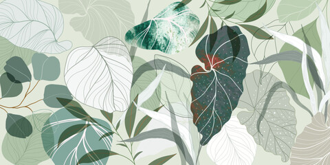 summer background watercolor arrangements with leaves. Botanical illustration minimal style.
- 601639206