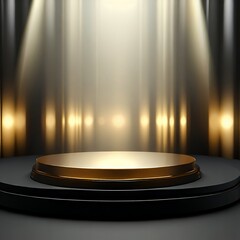 3d rendered abstract black gold classy podium background and lights in the background 