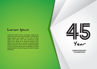 45 year anniversary celebration logotype on green background for poster, banner, leaflet, flyer, brochure, web, invitations or greeting card, 45 number design, 45th Birthday invitation, anniversary 