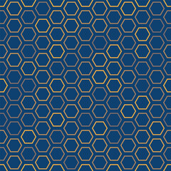Golden and Blue Wallpaper, Background or Cover Design for Your Business Hexagonal Grid Pattern, Abstract Geometric Texture - Base for Websites, Placards, Posters, Brochures, Creative Vector Template