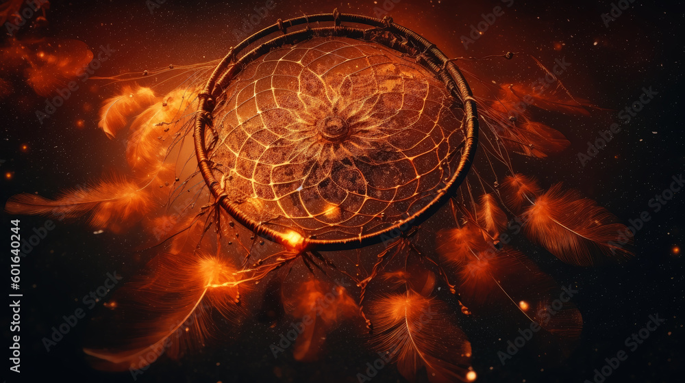 Poster beautiful dreamcatcher on abstract background. generative ai.