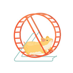 Hamster running in the wheel. Vector cartoon illustration. 