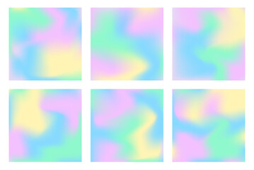 Pearlescent background with holographic gradient. Hologram cover set. 90s, 80s retro style. graphic template for book, social media, mobile interface, web app. Fluorescent pearlescent background set.