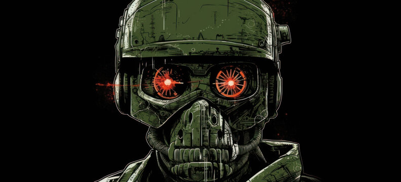 Solder or slave of the state. Dystopia, mind control, fascism, dark ages, concept. Generative AI.