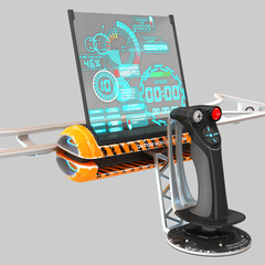 3D model of a universal remote device for various types of transport. Panel with joystick and buttons and projection screen with movable mechanism.
