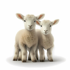 Lamb (Ovis gmelini aries) or juvenile sheep, Easter lamb, against white background, Ai generated
