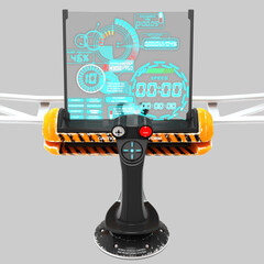 3D model of a universal remote device for various types of transport. Panel with joystick and buttons and projection screen with movable mechanism.
