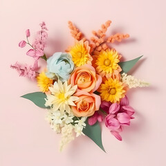 Obraz na płótnie Canvas Beautiful Spring Flowers Bouquet On Pastel Background Illustration