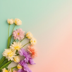 Beautiful Spring Flowers Bouquet On Pastel Background Illustration