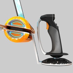 3D model of a universal remote device for various types of transport. Panel with joystick and buttons and projection screen with movable mechanism.