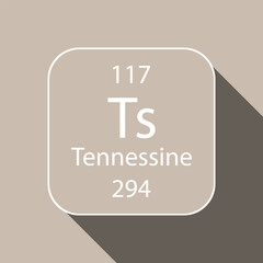 Tennessine symbol with long shadow design. Chemical element of the periodic table. Vector illustration.