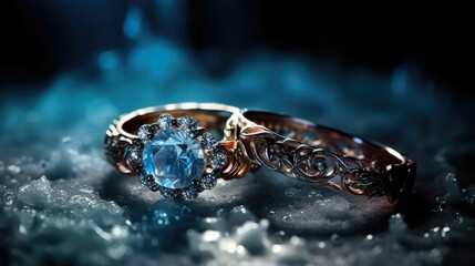 Ornamental rings on winter background. generative ai.