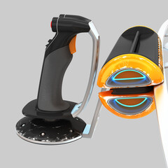 3D model of a universal remote device for various types of transport. Panel with joystick and buttons and projection screen with movable mechanism.